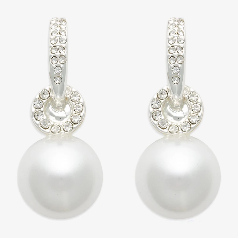 Mixit Womens White Simulated Pearl Round Drop Earrings