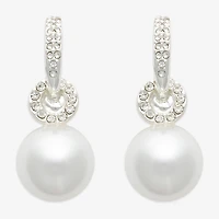 Mixit Womens White Simulated Pearl Round Drop Earrings