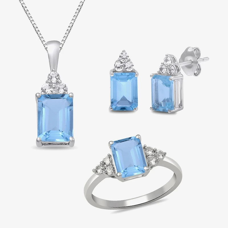 Womens Simulated Blue Aquamarine Sterling Silver 3-pc. Jewelry Set