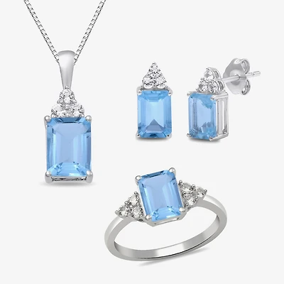 Womens Simulated Blue Aquamarine Sterling Silver 3-pc. Jewelry Set