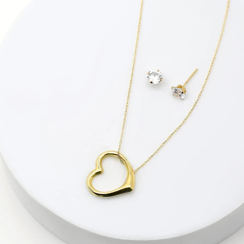 Womens Cubic Zirconia 10K Gold Heart 2-pc. Jewelry Set