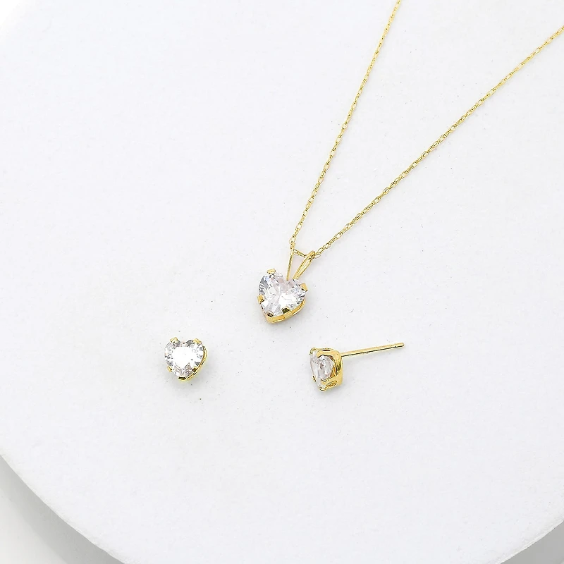 Womens Cubic Zirconia 10K Gold Heart 2-pc. Jewelry Set