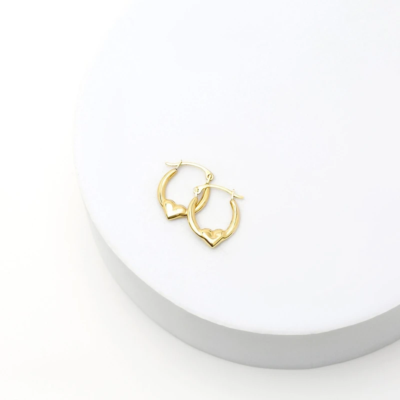 Womens 10K Gold 16mm Heart Hoop Earrings