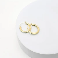 Womens White Crystal 10K Gold 18mm Round Hoop Earrings