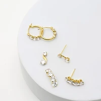 Womens 3 Pair Cubic Zirconia 14K Gold Earring Set