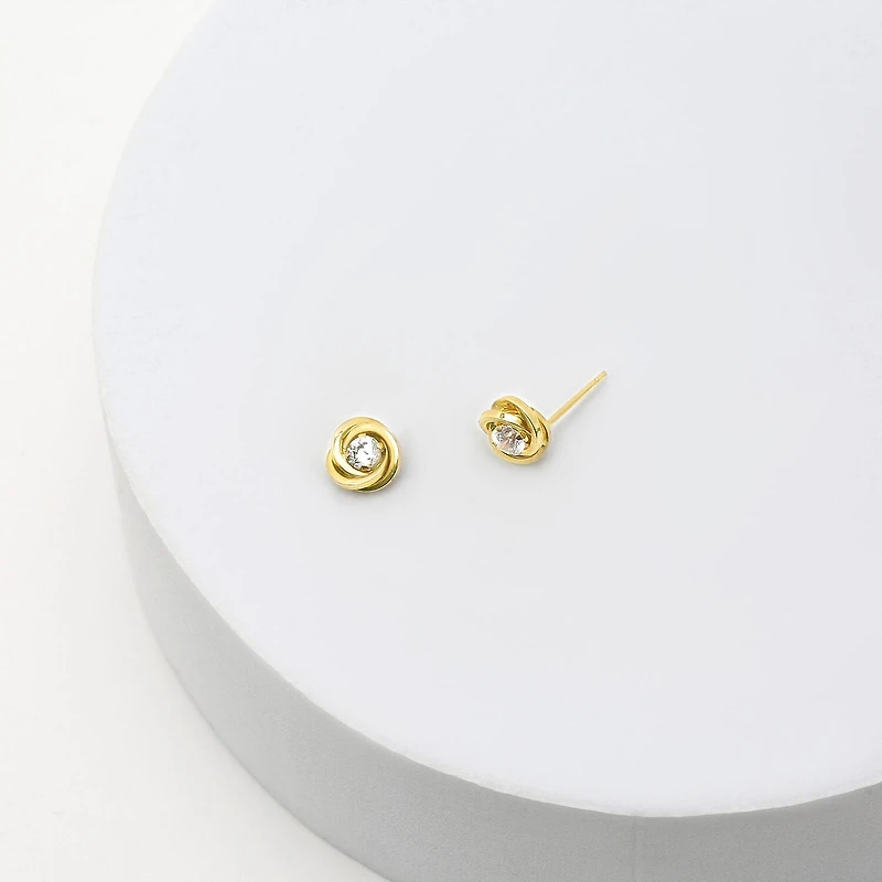 Cubic Zirconia Love Knot Earrings 14K Gold