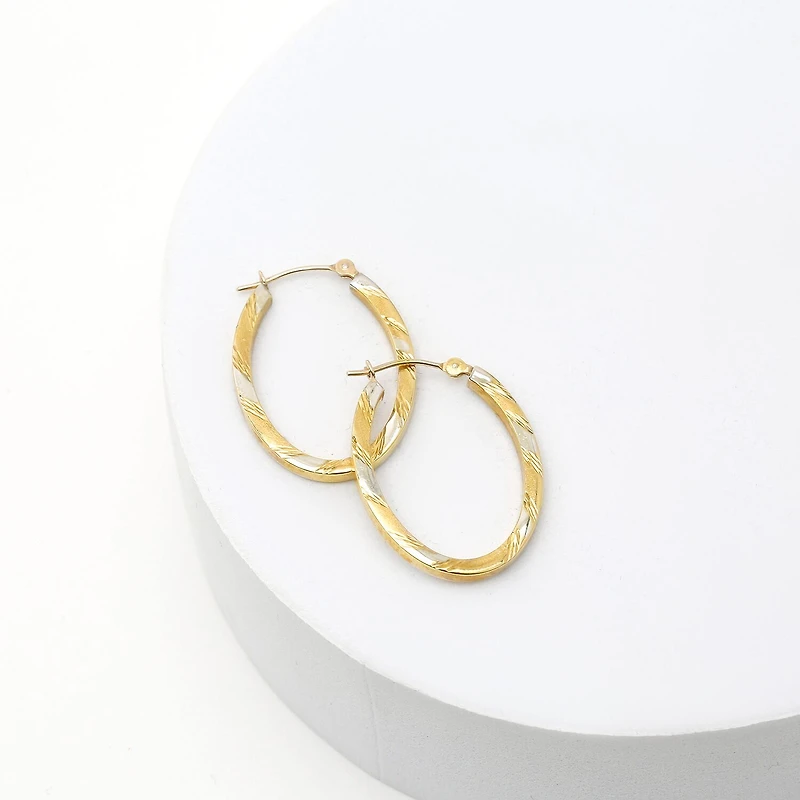 Two-Tone 14K Gold Oval Hoop Earrings