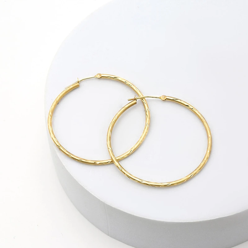 Womens 14K Gold 37mm Hoop Earrings