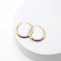 14K Tri-Tone Gold Diamond-Cut Round Hoop Earrings