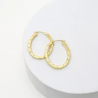 14K Yellow Gold Diamond-Cut Oval Hoop Earrings