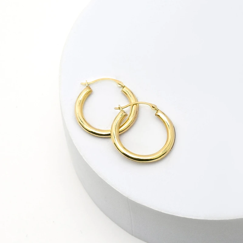 14K Gold Round Polished 21mm Hoop Earrings