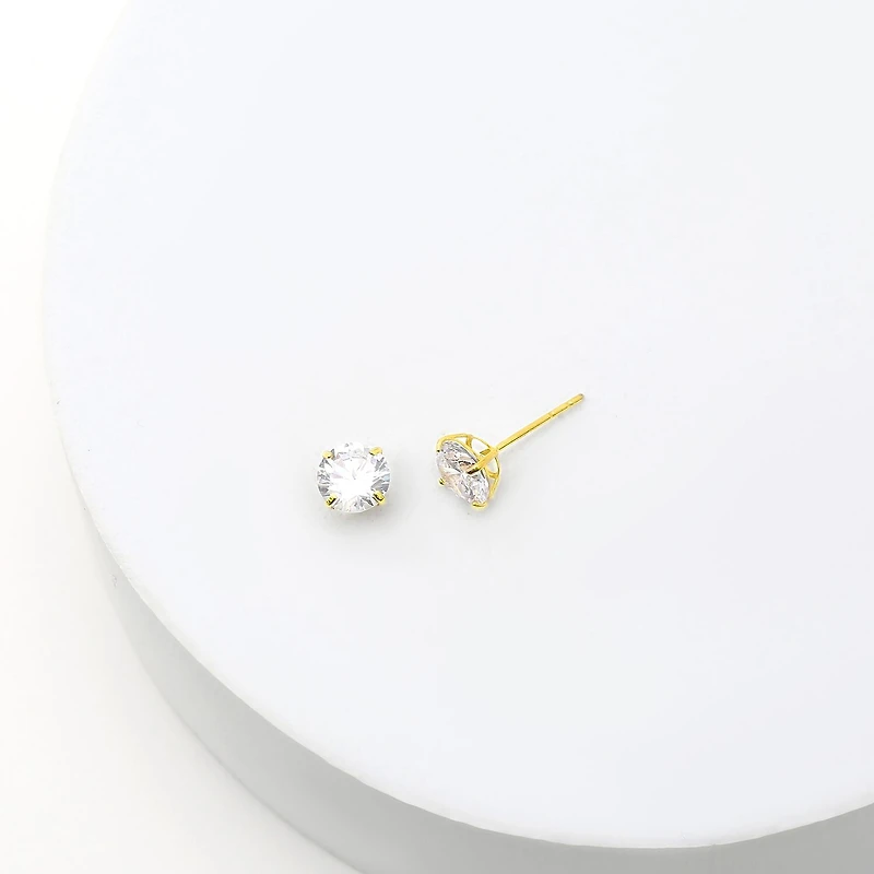 Cubic Zirconia 10K Gold 6mm Stud Earrings