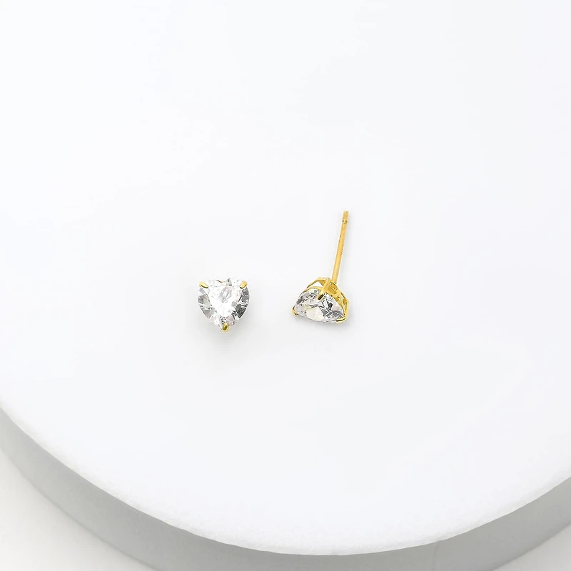 Heart Cubic Zirconia 10K Gold Stud Earrings
