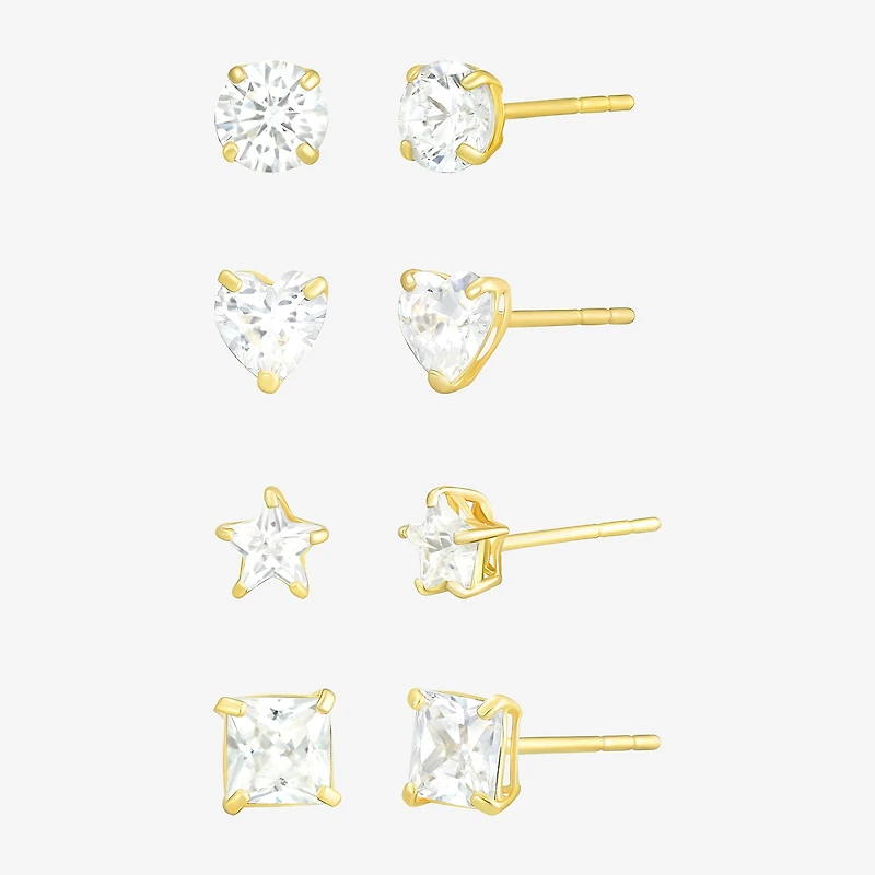 10K Gold 4 Pair Earring Set
