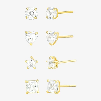 10K Gold 4 Pair Earring Set