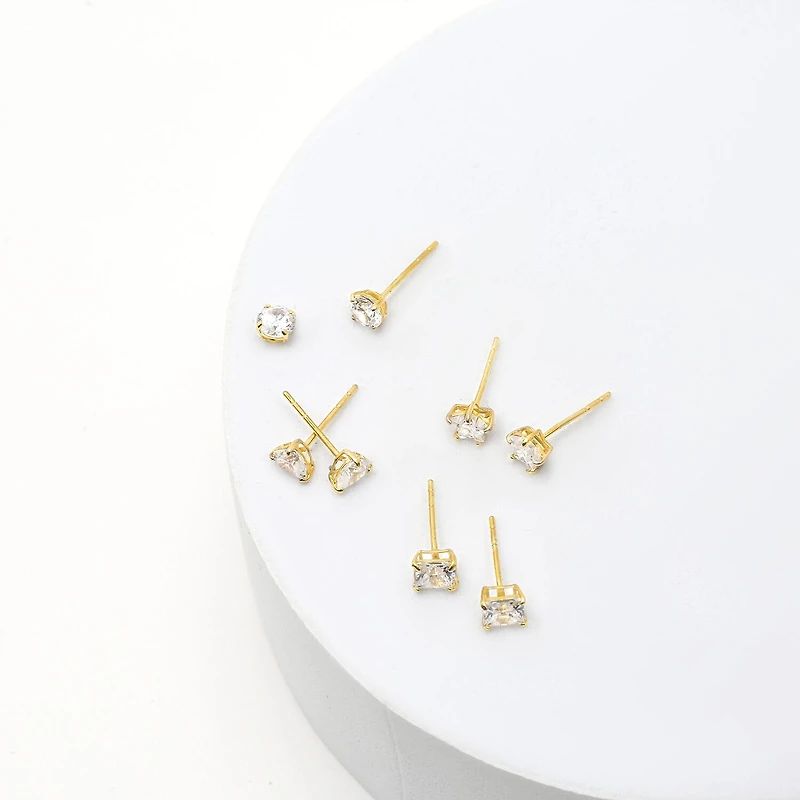 10K Gold 4 Pair Earring Set