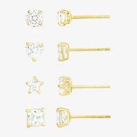 10K Gold 4 Pair Earring Set