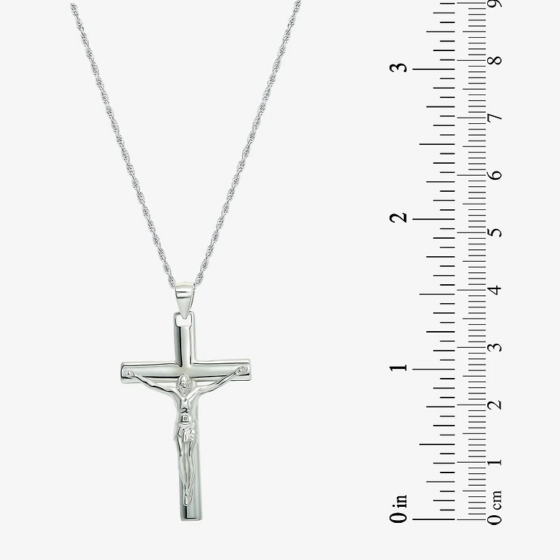 Crucifix Mens Sterling Silver Cross 24 Inch Pendant Necklace
