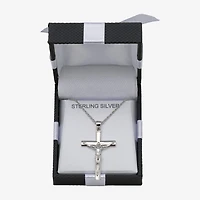 Crucifix Mens Sterling Silver Cross 24 Inch Pendant Necklace