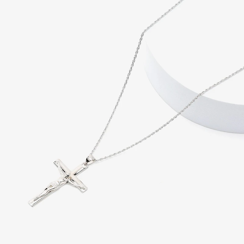 Crucifix Mens Sterling Silver Cross 24 Inch Pendant Necklace