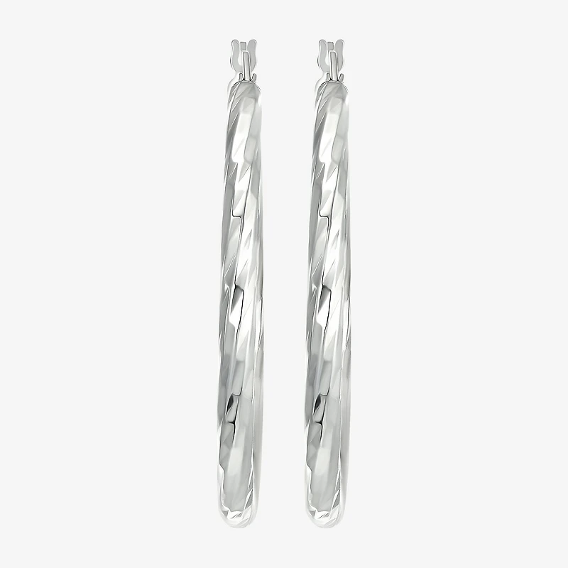 Womens Sterling Silver 40mm Round Hoop Earrings
