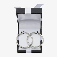Womens Sterling Silver 40mm Round Hoop Earrings