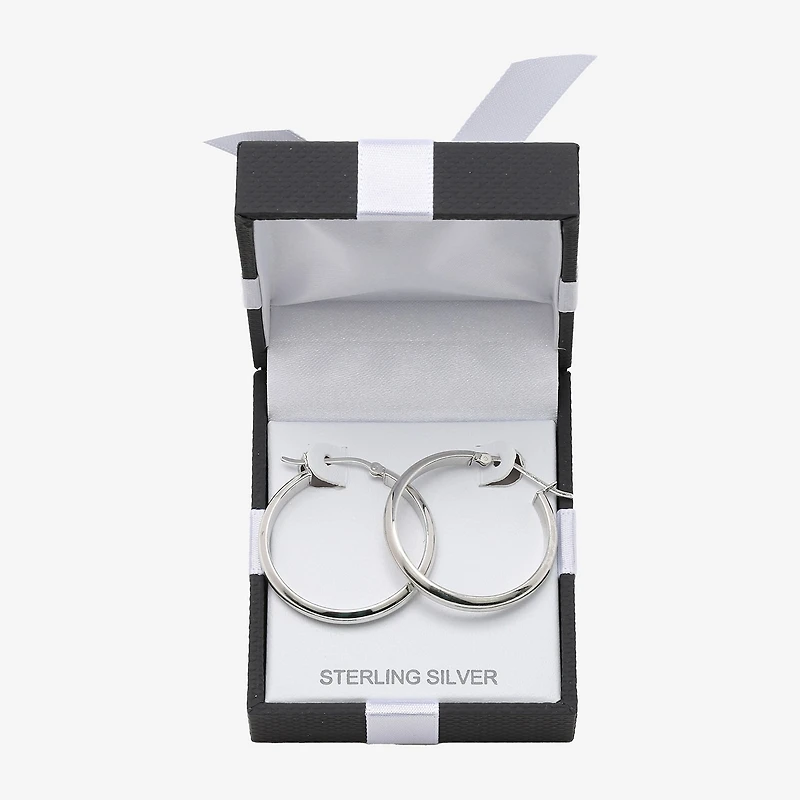 Womens Sterling Silver 31mm Round Hoop Earrings