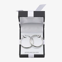 Womens Sterling Silver 31mm Round Hoop Earrings
