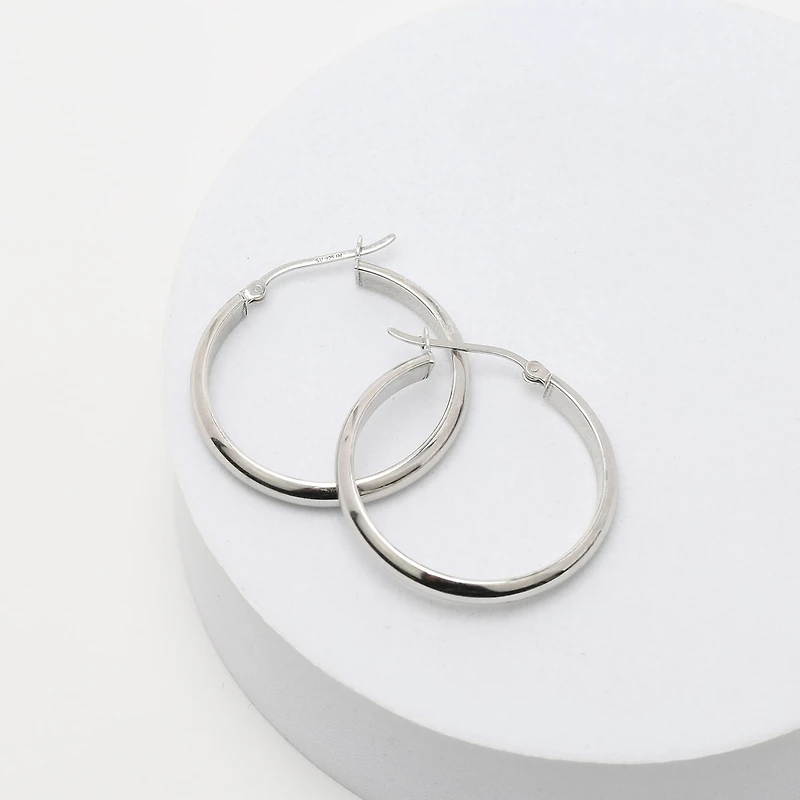 Womens Sterling Silver 31mm Round Hoop Earrings