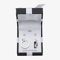 Womens Cubic Zirconia Sterling Silver Round 2 Pair Earring Set