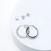 Womens Cubic Zirconia Sterling Silver Round 2 Pair Earring Set