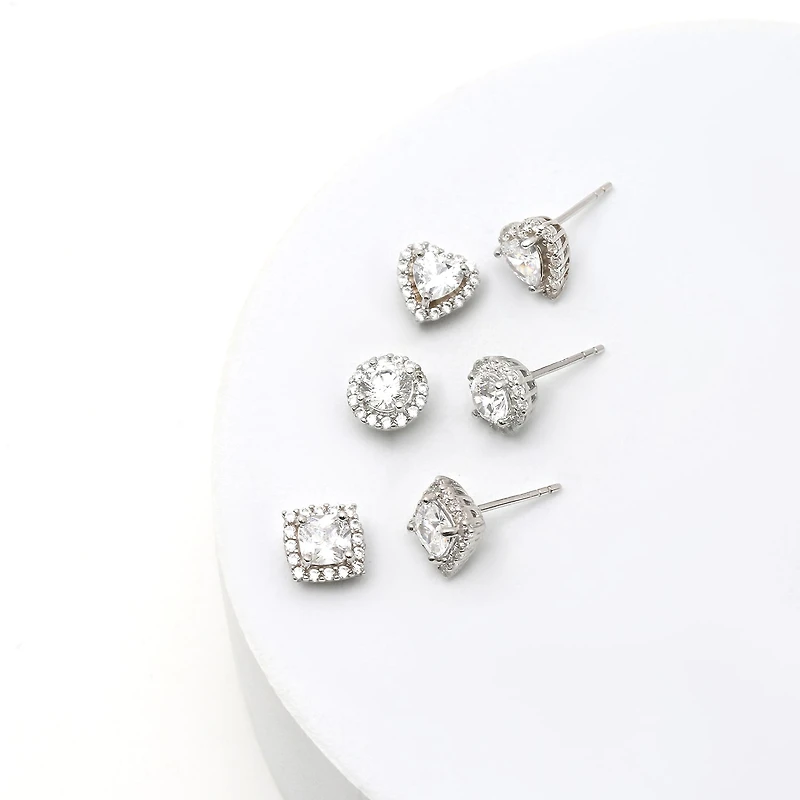 DiamonArt® 4 CT. T.W. White Cubic Zirconia Sterling Silver Round Earring Set