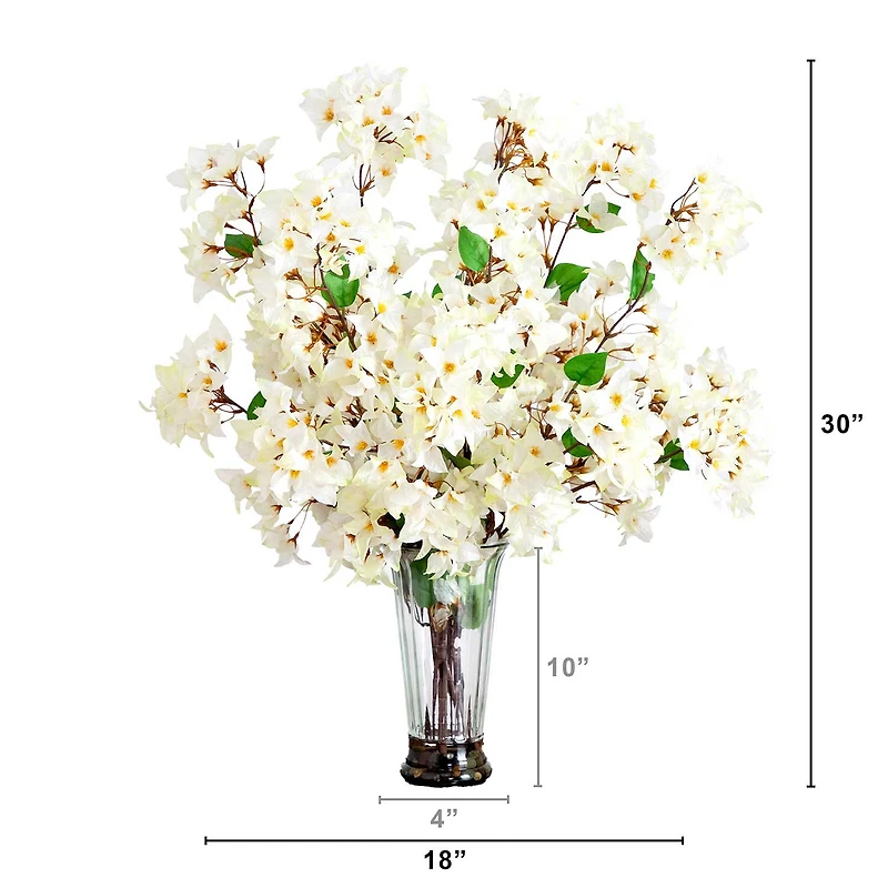 Nearly Natural 30in. White Bougainvillea Floral Arrangement