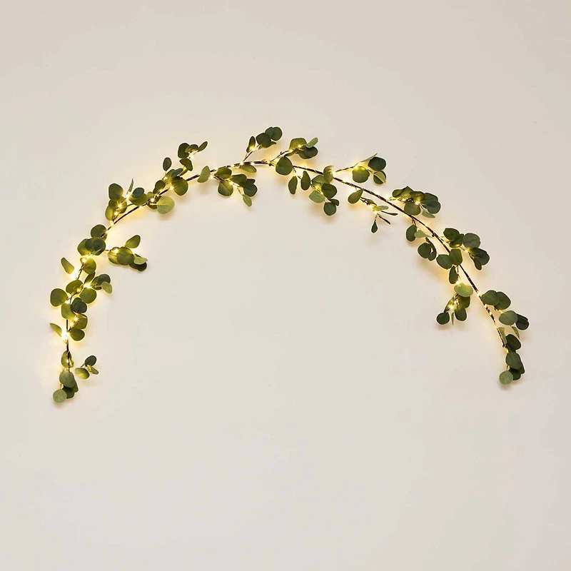 Nearly Natural 6.5ft. Green Lighted Eucalyptus Indoor Garland
