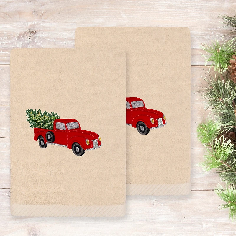 Linum Home Textiles Christmas Truck Embroidered 2-pc. Hand Towel