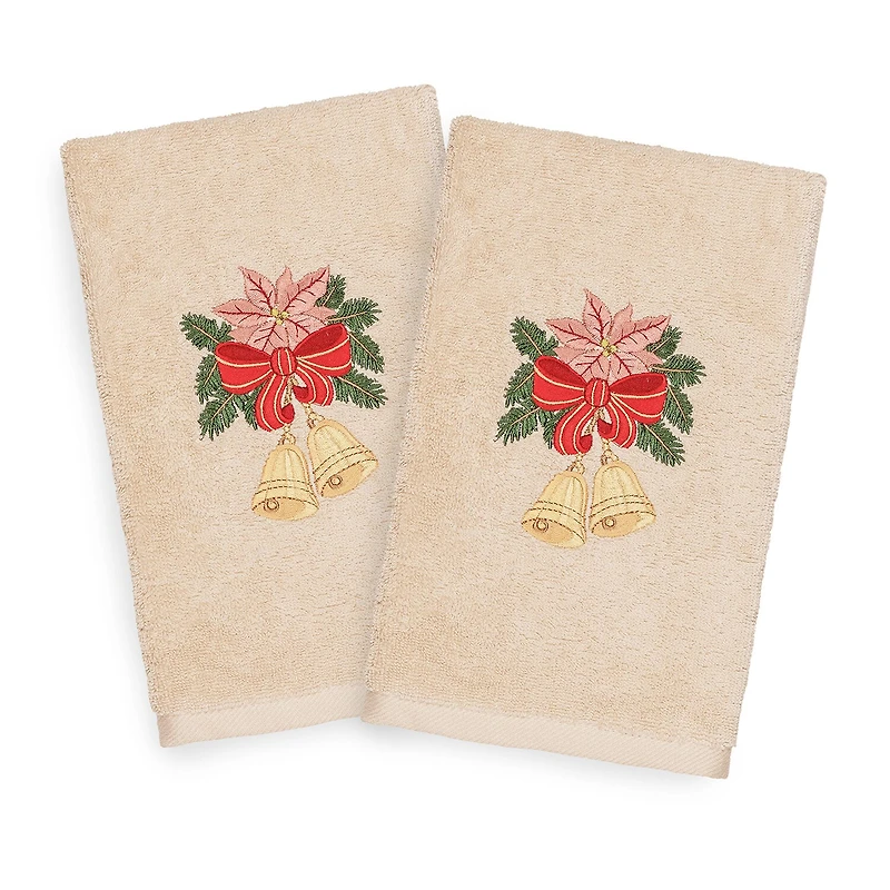 Linum Home Textiles Christmas Bells Embroidered 2-pc. Hand Towel
