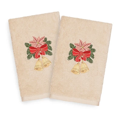 Linum Home Textiles Christmas Bells Embroidered 2-pc. Hand Towel