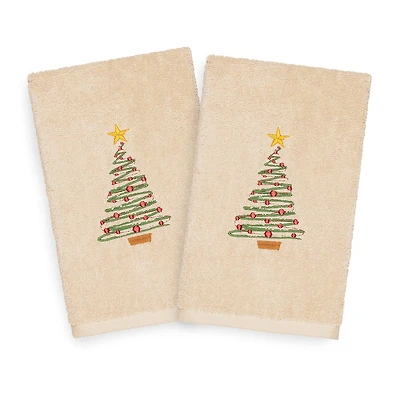 Linum Home Textiles Christmas Tree Embroidered 2-pc. Hand Towel