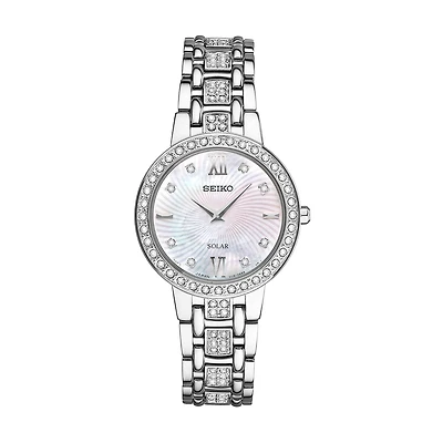 Seiko Crystal Womens Crystal Accent Silver Tone Stainless Steel Bracelet Watch Sup359