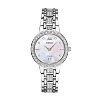 Seiko Crystal Womens Crystal Accent Silver Tone Stainless Steel Bracelet Watch Sup359
