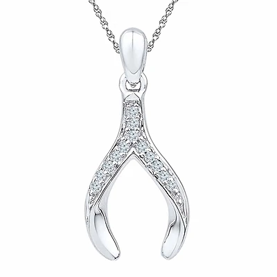 Womens Diamond Accent Natural White Diamond Sterling Silver Wishbone 18 Inch Pendant Necklace