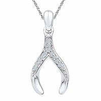 Womens Diamond Accent Natural White Diamond Sterling Silver Wishbone 18 Inch Pendant Necklace