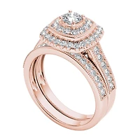 Womens 3/4 CT. T.W. Natural White Diamond 14K Gold Cushion Halo Bridal Set