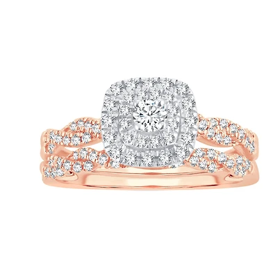 Womens / CT. T.W. Natural White Diamond 10K Gold Cushion Halo Bridal Set