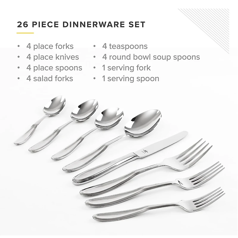 Table 12 Stainless Steel 26-pc. 18/10 Flatware Set