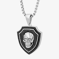Mens 1/2 CT. T.W. Black Diamond Stainless Steel Skull 24 Inch Pendant Necklace