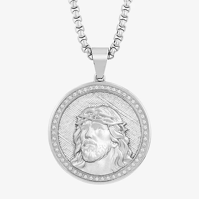 Mens 1/4 CT. T.W. Natural White Diamond Stainless Steel Pendant Necklace