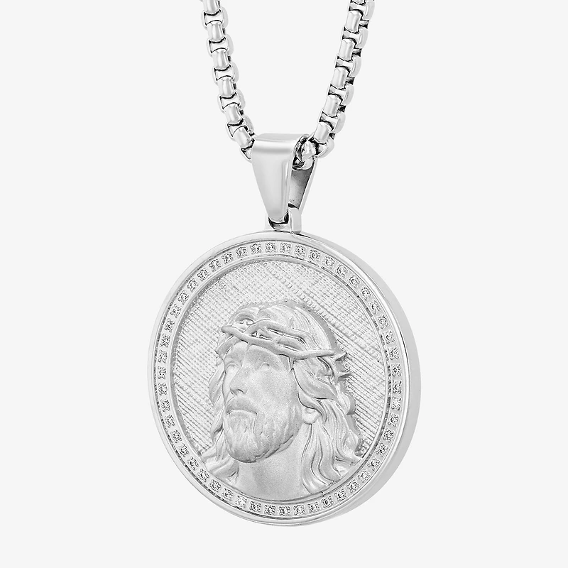 Mens 1/4 CT. T.W. Natural White Diamond Stainless Steel Pendant Necklace