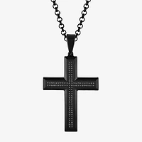 Mens 1/2 CT. T.W. Black Diamond Stainless Steel Cross 24 Inch Pendant Necklace