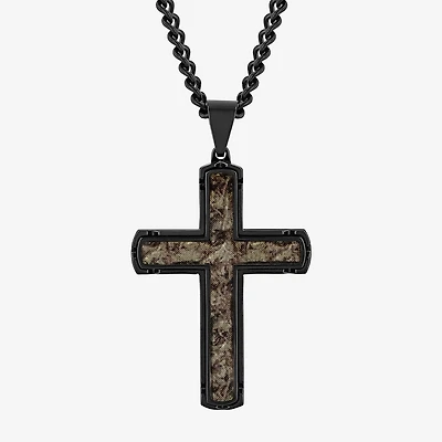 Mens Stainless Steel Cross 24 Inch Pendant Necklace
